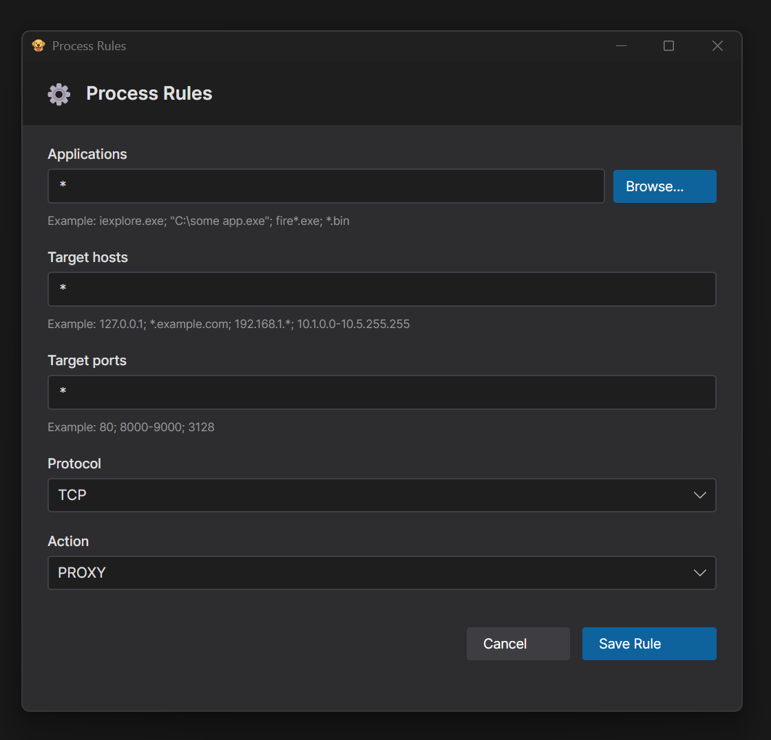 ProxyBridge Add Rule window