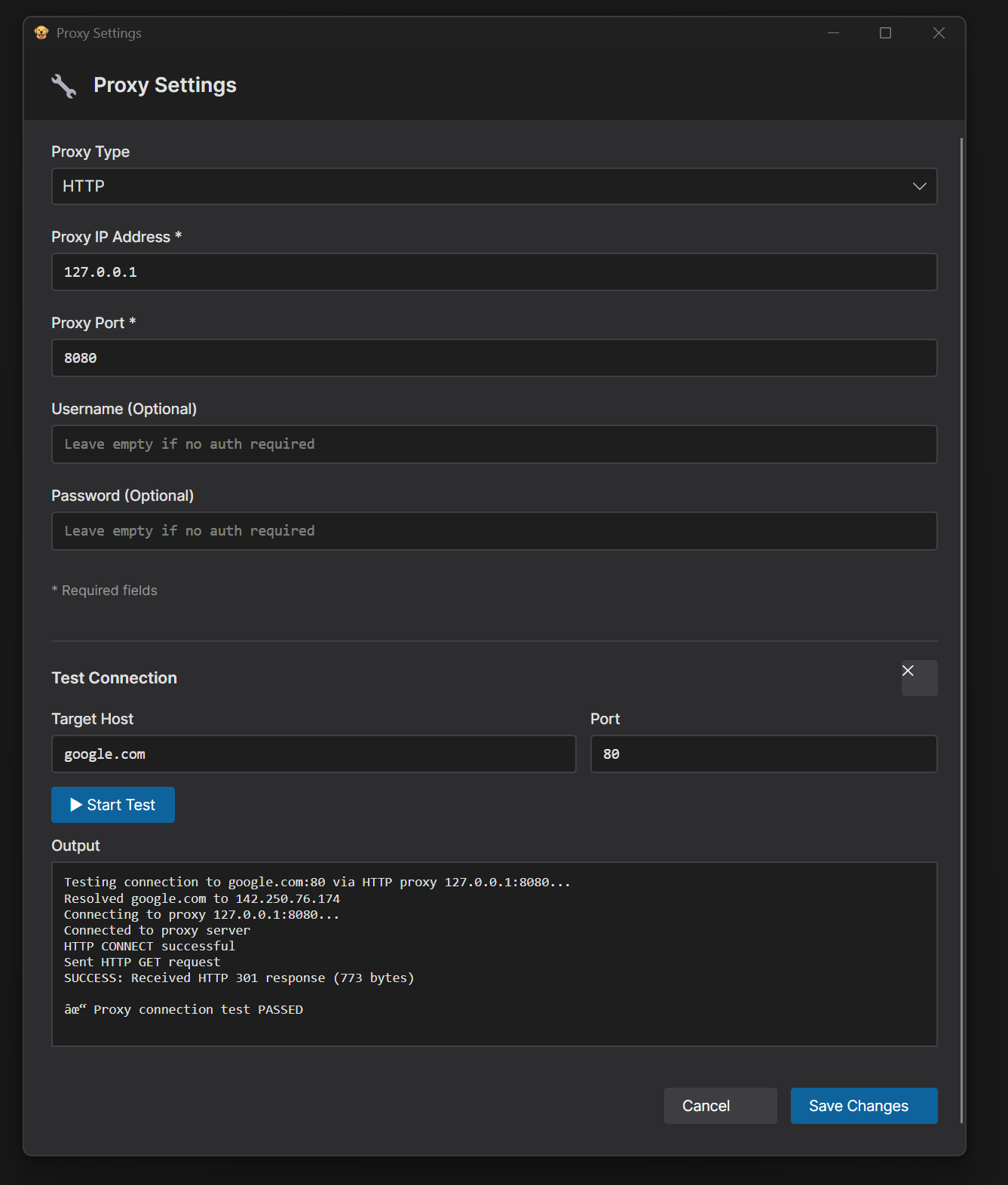 ProxyBridge Proxy Settings window